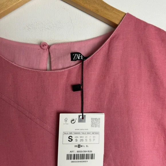 NWT Zara Pink Linen Blend Midi Dress Sz Small Side Slits Boho Chic - Picture 6 of 16